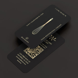 Carte De Visite Minimal moderne Baker Caterer Black Faux Gold Whis
