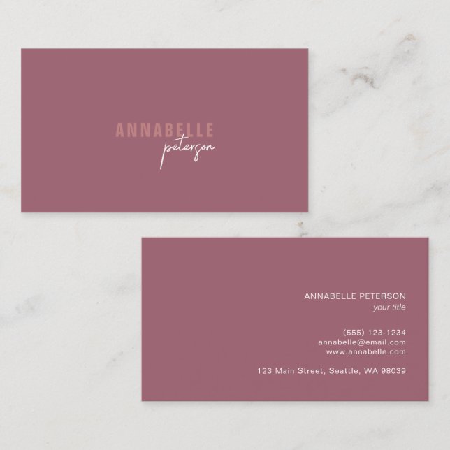 Carte De Visite Minimal moderne professionnel Dusty Rose simple (Devant / Derrière)