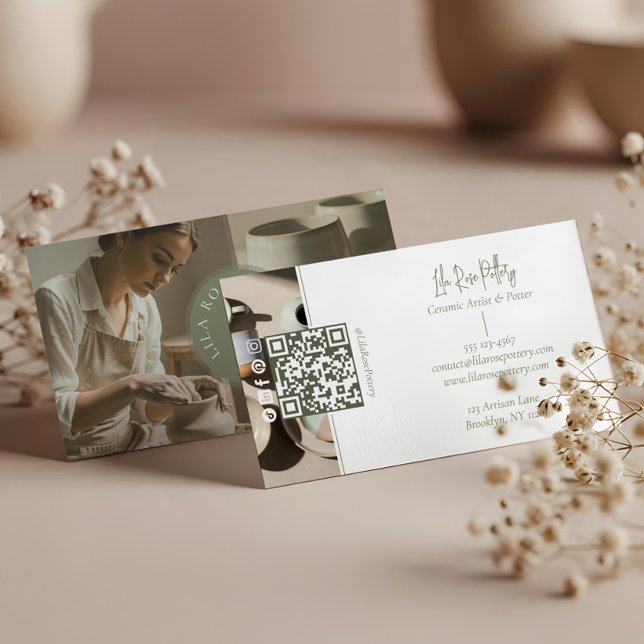 Carte De Visite Minimal Monogram Hand Made Pottery Photo Collage (Minimal Monogram Hand Made Pottery Photo Collage Business Card)