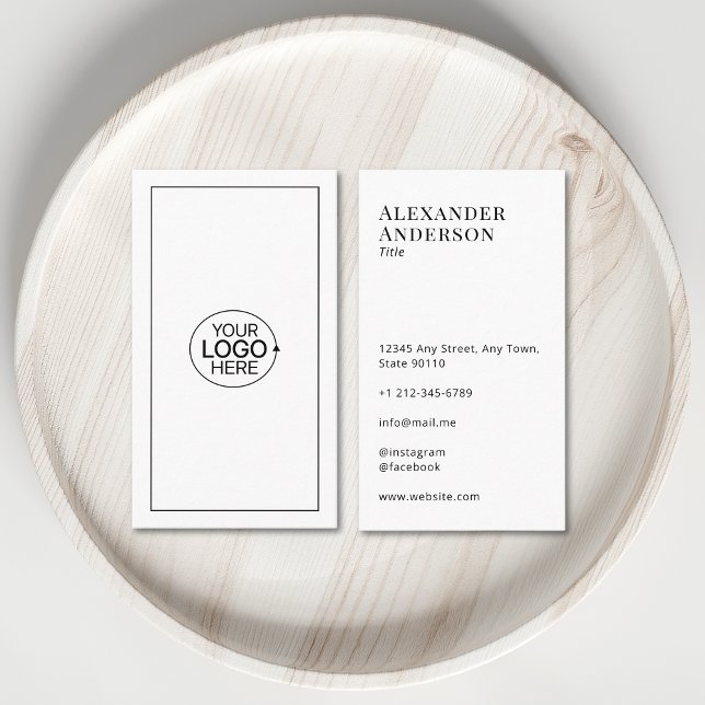 Carte De Visite Minimal noir et blanc Ajouter votre logo simple (Minimal Black and White Add Your Logo simple Business Card)