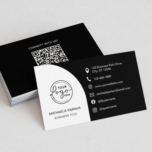 Carte De Visite Minimal Professional Custom Logo QR Code Black (Créateur téléchargé)