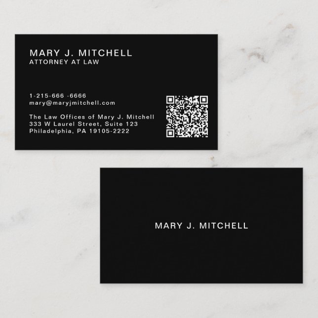 Carte De Visite Minimal Professional QR Code Black (Devant / Derrière)