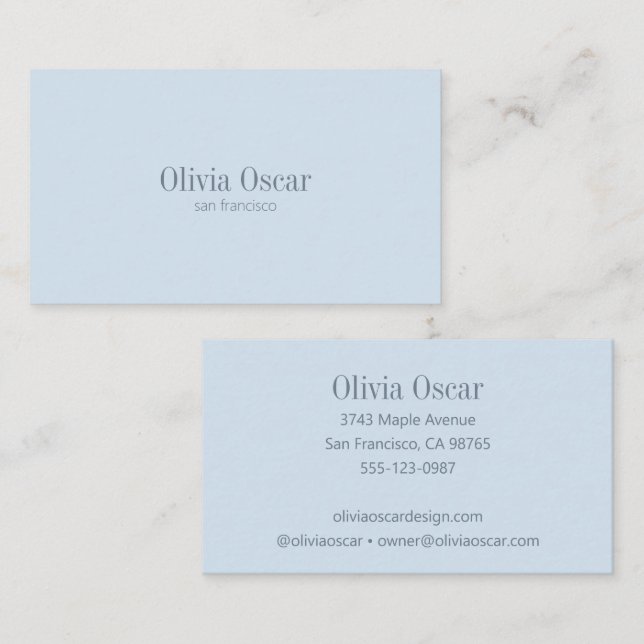 Carte De Visite Minimal Simple Soft Blue Modern Professional (Devant / Derrière)