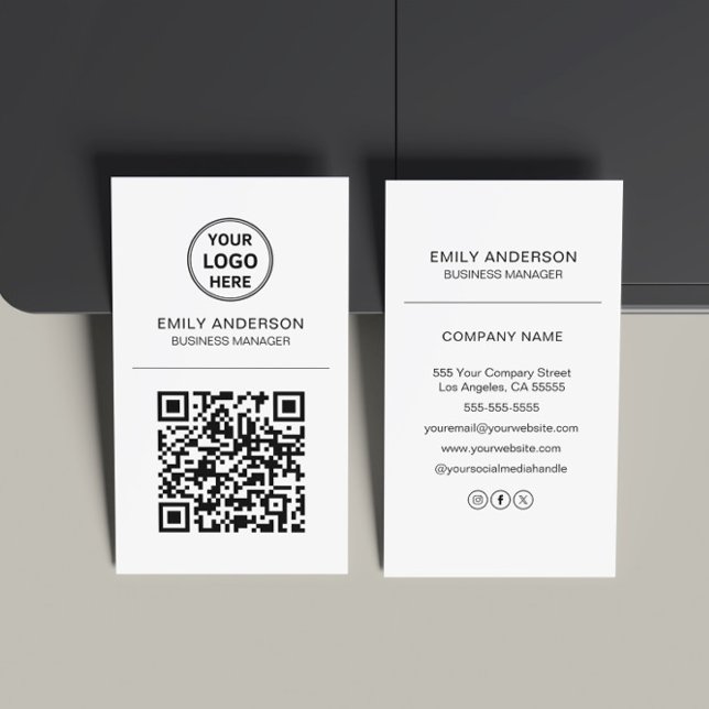 Carte de visite minimale avec logo de code QR pers (Custom QR Code Logo Minimal Business Card)