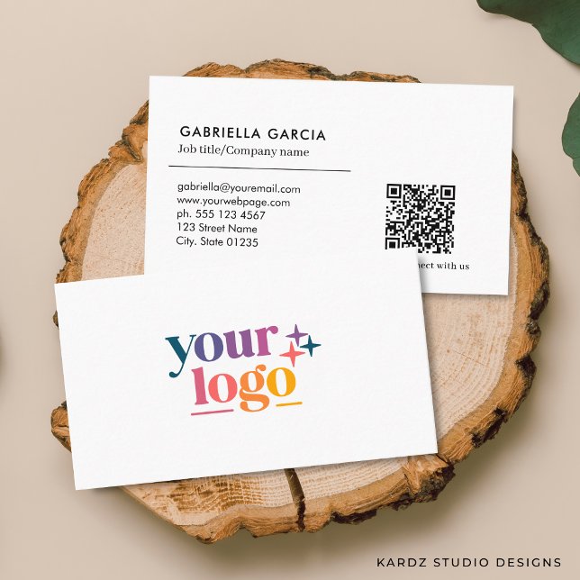 Carte de visite minimale Logo Code QR Scannable Bl (Front and back of the business card are shown in standard size. Choose size, corner + paper style.)