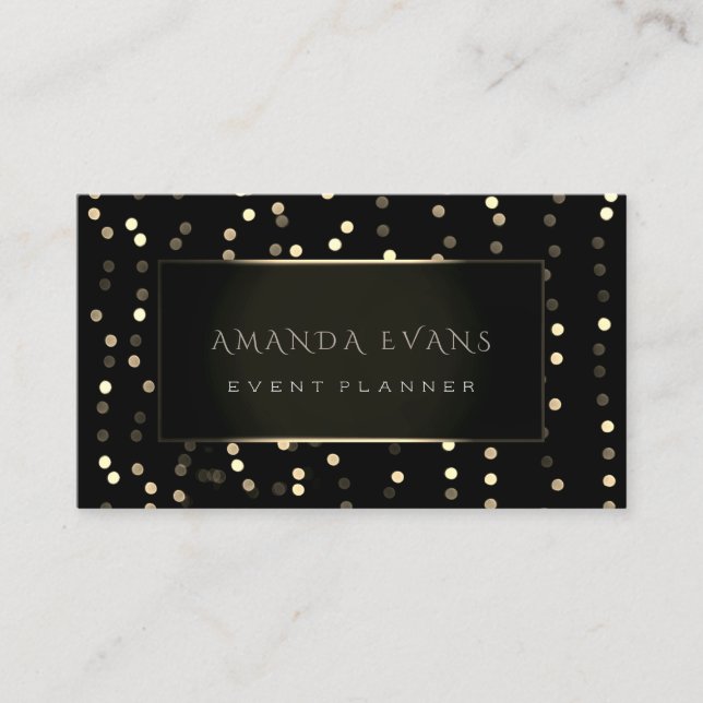 Carte De Visite Minimalisme Beauté Noir encadré Golden Confetti (Devant)