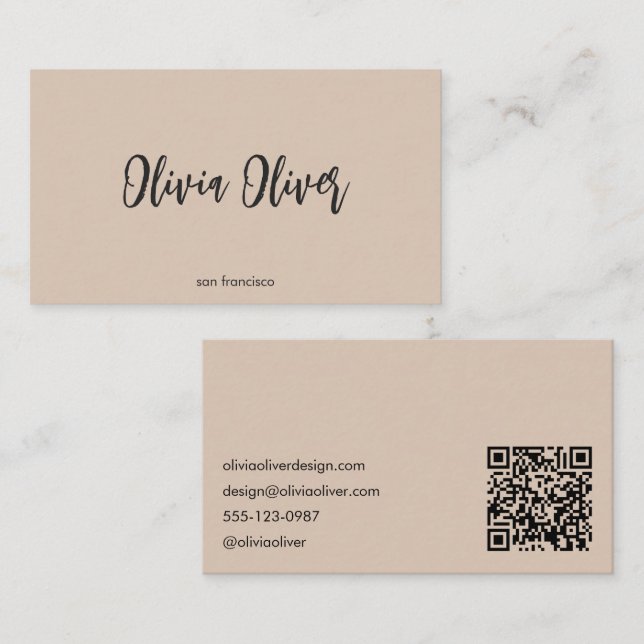 Carte De Visite Minimalist Calligraphy Sandstone Modern QR Code (Devant / Derrière)