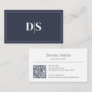 Carte De Visite Minimalist Dark Gray and White Initials QR Code