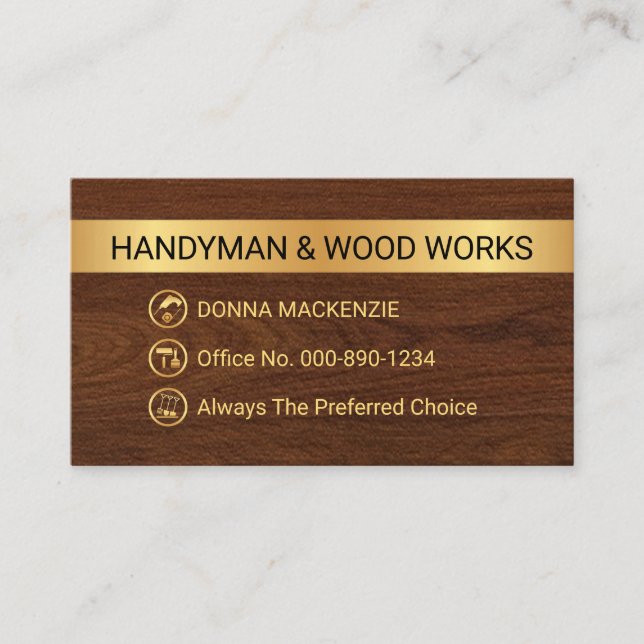 Carte De Visite Minimalist Gold Stripe Handyman Tool Icons (Devant)