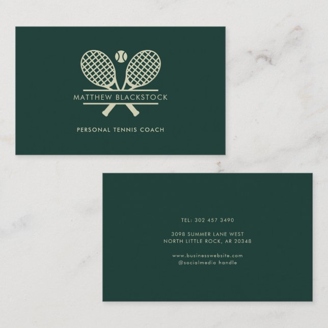 Carte De Visite Minimalist Lawn Tennis Sports Trainer Green (Devant / Derrière)