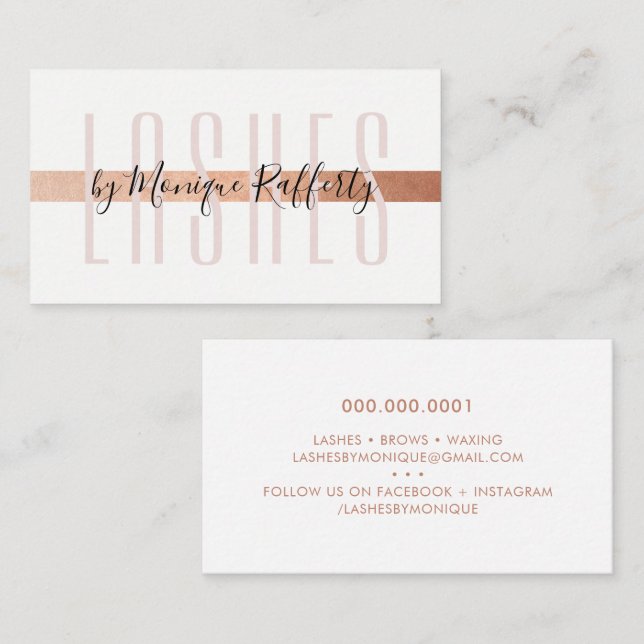 Carte De Visite MINIMALIST LUXE élégant faux rose or feuille rose (Devant / Derrière)