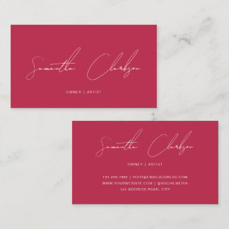 Carte De Visite Minimalist Magenta Hot Pink Handwritten Script