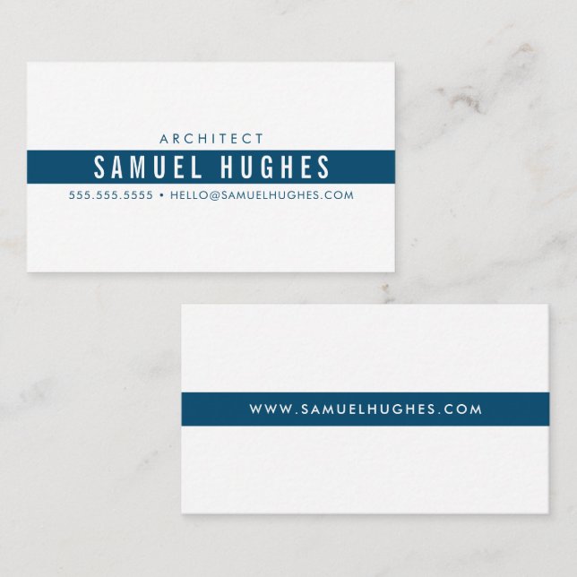 Carte De Visite MINIMALIST simple masculine bleu foncé marine stri (Devant / Derrière)