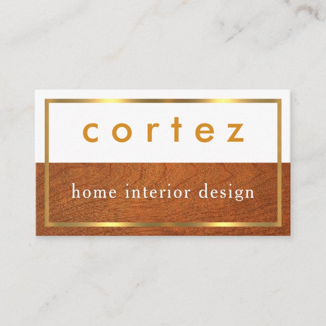 Carte De Visite Minimalist Wood Timber Gold Frame (Devant)