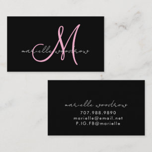 Carte de visite minimaliste à monogramme rose noir