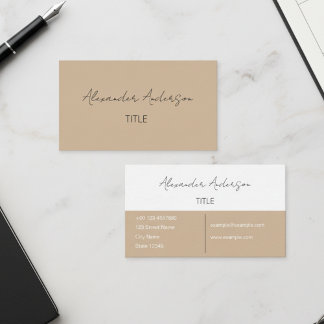Carte De Visite Minimaliste Calligraphie Beige Professionnel