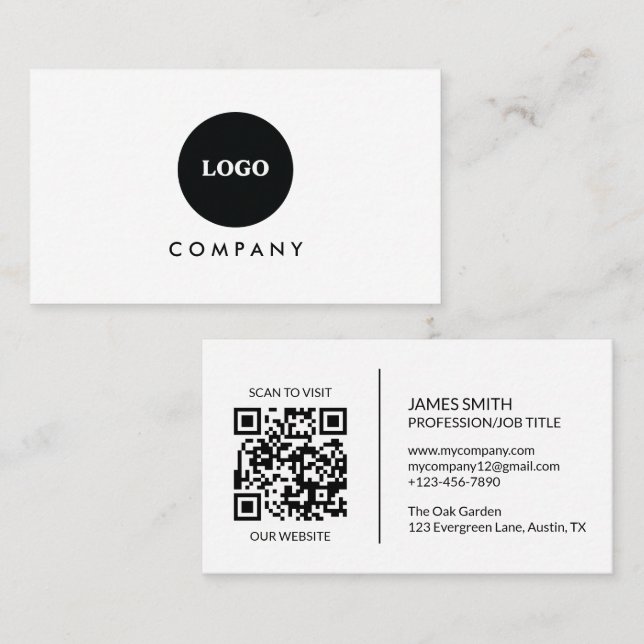 Carte de visite minimaliste | Code QR (Devant / Derrière)