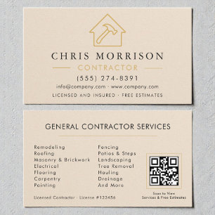 Carte de visite minimaliste Code QR Or Constructio