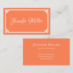 Carte De Visite Minimaliste de la clé grecque corail et blanc