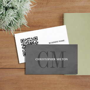 Carte De Visite Minimaliste Gris Gras Monogramme Code QR Consultan