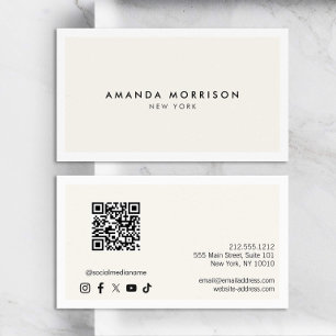 Carte De Visite Minimaliste Luxe Blanc/ivoire QR Code médias socia