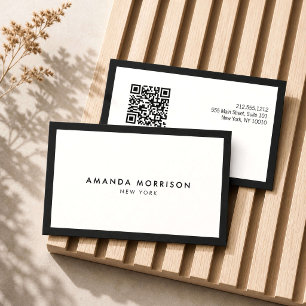 Carte De Visite Minimaliste Luxe Code QR Noir/Blanc Réseaux Sociau