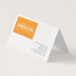 Carte De Visite Minimaliste moderne professionnel orange blanc uni