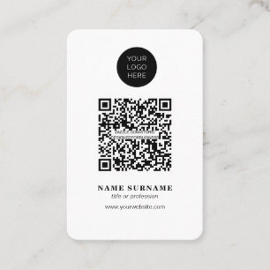 Carte De Visite Minimaliste-QR code propre simple noir et blanc