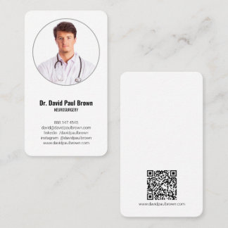 Carte De Visite Minimaliste vertical - Code QR photo du médecin Mé