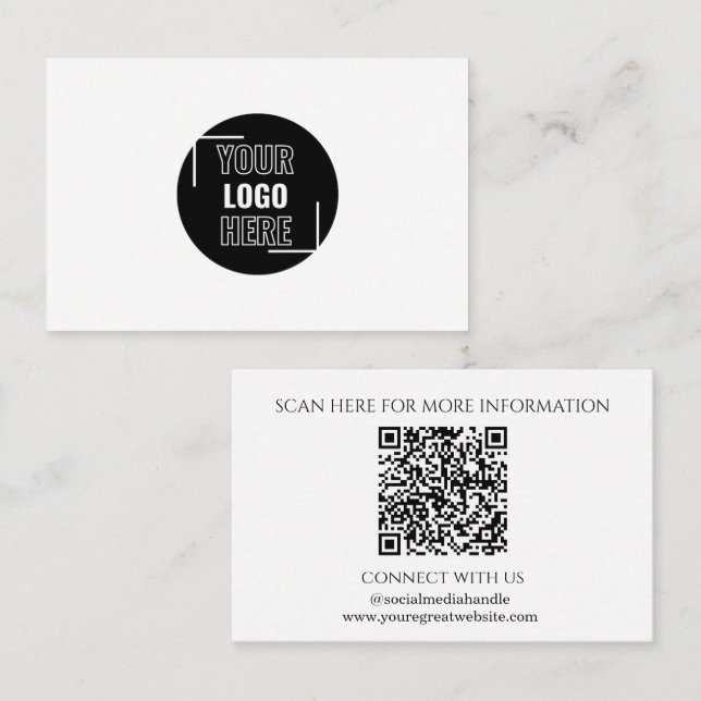 Carte De Visite Minimisez votre logo ici Code QR noir et blanc (Devant / Derrière)