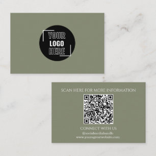 Carte De Visite Minimisez votre logo ici Sage Green QR Code