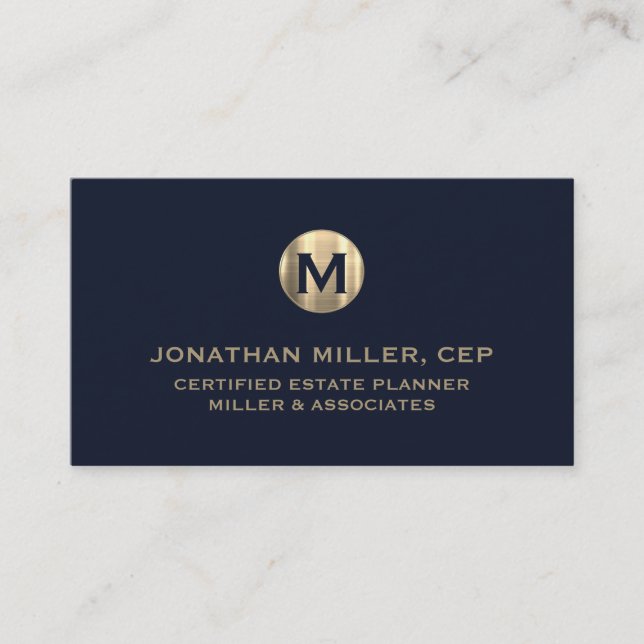 Carte De Visite Minimum Luxury Blue Gold Initial (Devant)