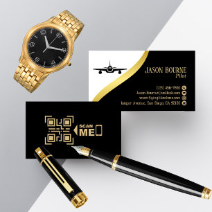 Carte De Visite Minimum professionnel QR Code Black Gold Pilote