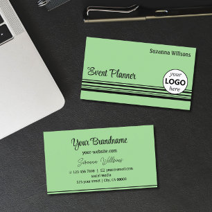 Carte De Visite Mint Green Black Stripes avec logo professionnel