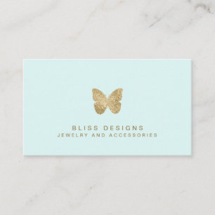 Carte De Visite Mint Green Gold Foil Papillon Élégant Simple