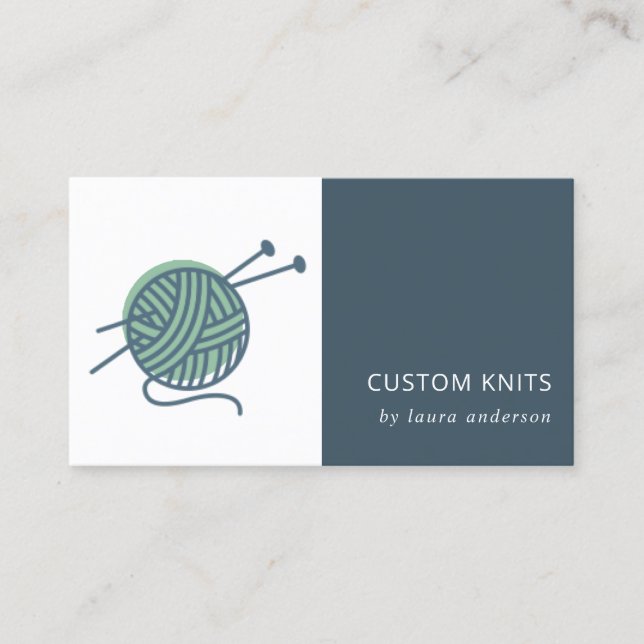 CARTE DE VISITE MINT VERT MARINE TRICOT GREC WOOL YARN BALL (Devant)