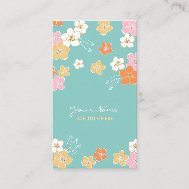 Carte De Visite Mint yellow pink summer hawaiian exotic flowers (Devant)