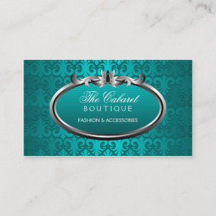 Carte De Visite Miroitement argenté turquoise de damassé élégante