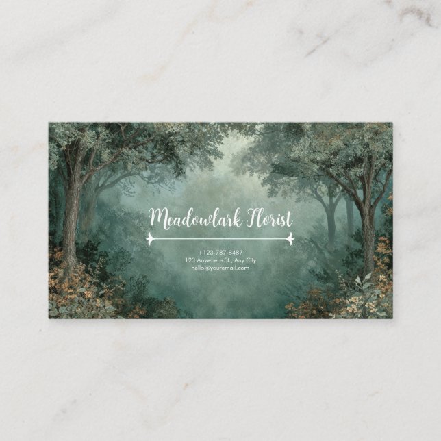 Carte De Visite Misty Forest Archway Moss Green Rustic (Devant)