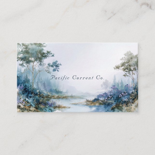 Carte De Visite Misty Forest River Gold and Blue Landcape (Devant)