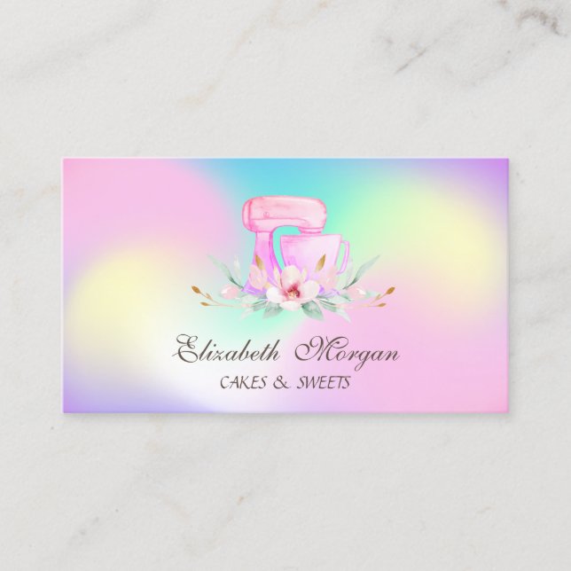 Carte De Visite Mixer Fleurs Douceurs Boulangerie Holographique (Devant)