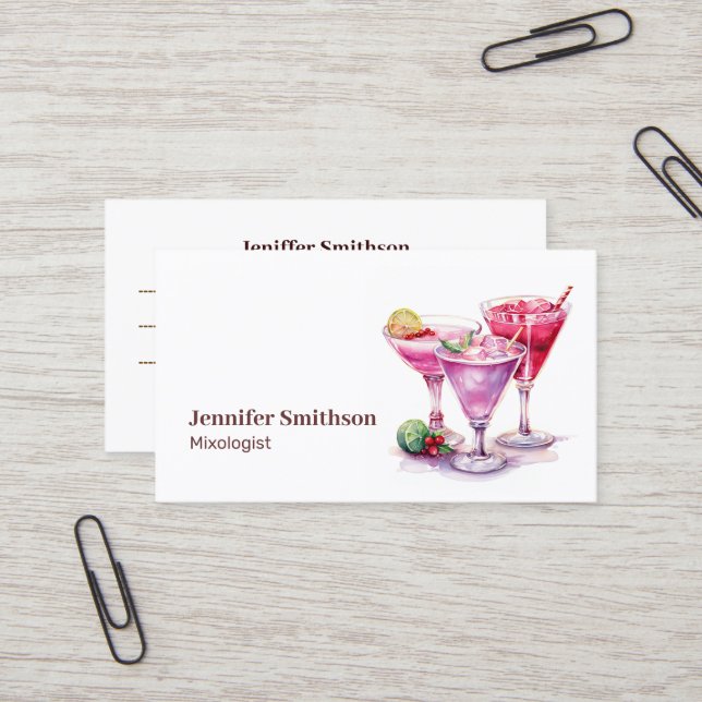 Carte De Visite Mixologue Bartender Événements Cocktails (Devant/Arrière en situation)