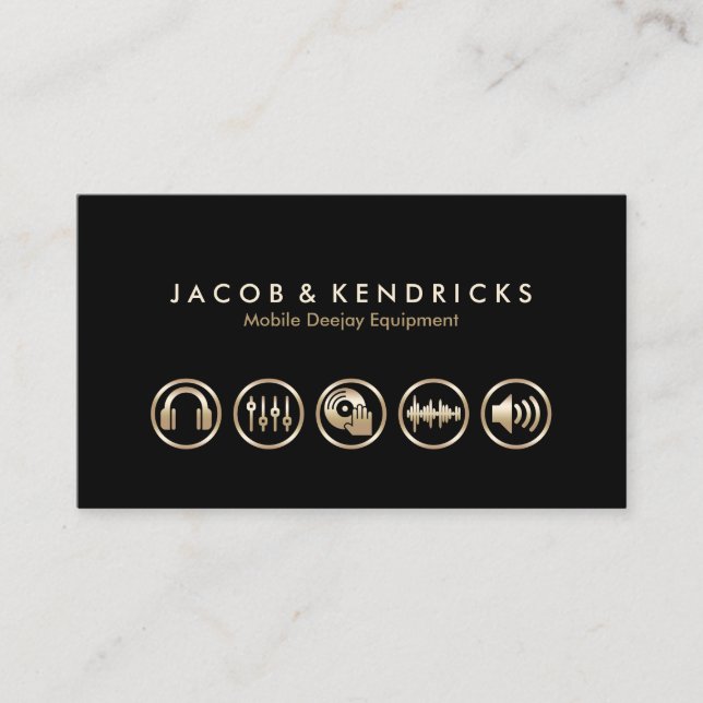 Carte De Visite Mobile Deejay Equipment Gold Icons BusinessCard (Devant)