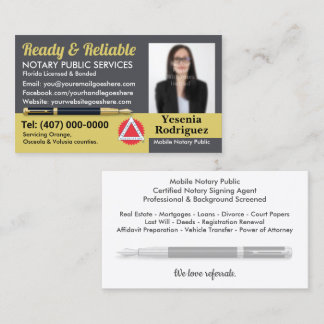 Carte De Visite Mobile Notary Public Customizable Photo Business C