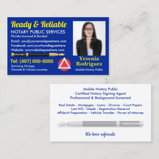 Carte De Visite Mobile Notary Public Customizable Photo Business C