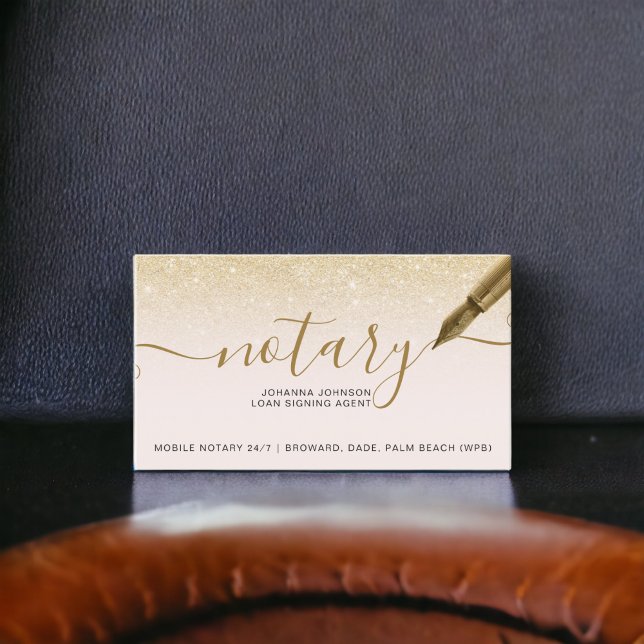Carte De Visite Mobile Prêt Notaire chic or parties scintillant ty (Mobile Notary loan chic gold glitter typography Business Card)