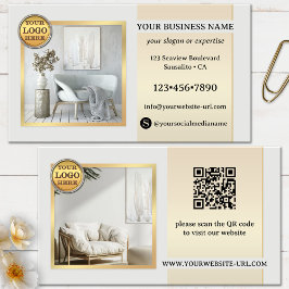 Carte De Visite Mobilier ou Design d'intérieur en or gris élégant