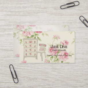 Carte De Visite Mobilier Peint Fleur Chaise Dresser Roses Rose