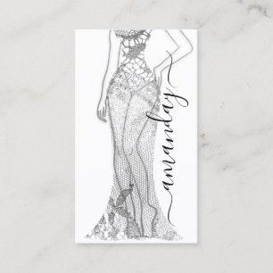 Carte De Visite Mode Designer Dress Logo QR Code Silver Lace