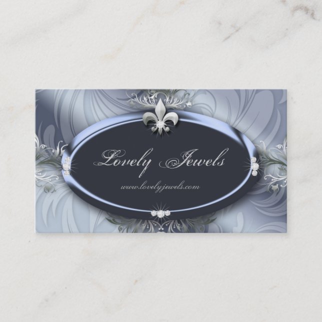 Carte De Visite Mode élégante Fleur de lis Blue de bijoux (Devant)